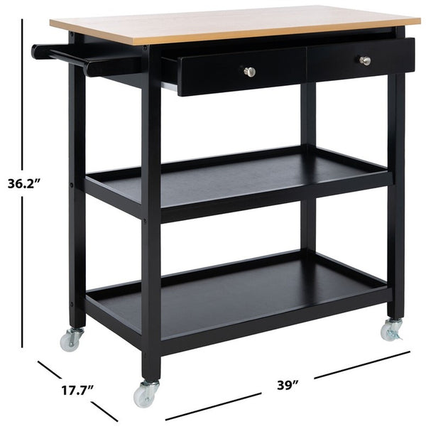 Cohyn 2 Drawer 2 Shelf Kitchen Cart Natural / Matte Black Wood KCH1401A