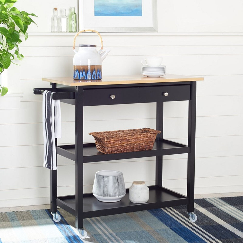 Cohyn 2 Drawer 2 Shelf Kitchen Cart Natural / Matte Black Wood KCH1401A