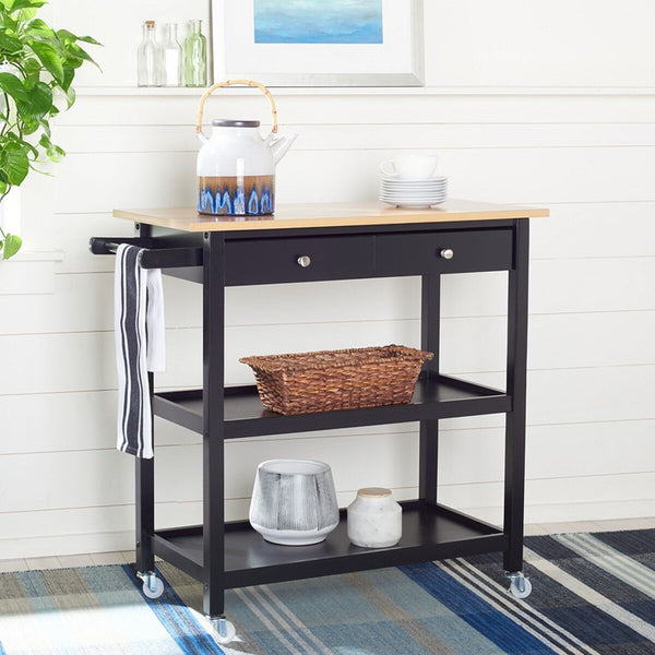 Cohyn 2 Drawer 2 Shelf Kitchen Cart Natural / Matte Black Wood KCH1401A