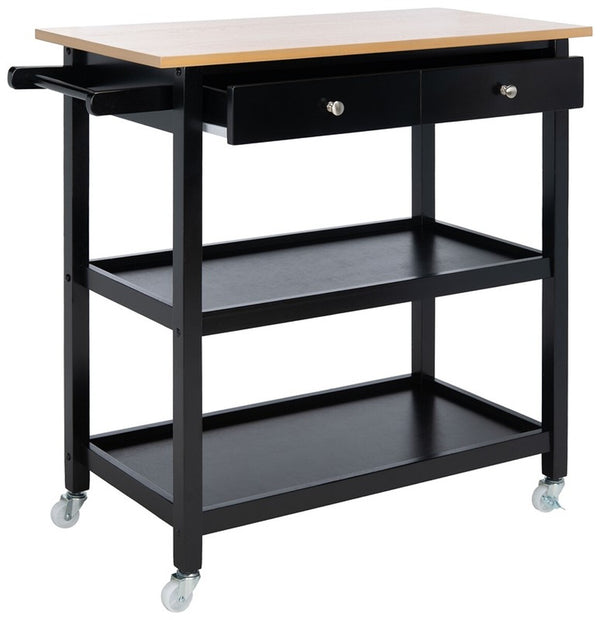 Cohyn 2 Drawer 2 Shelf Kitchen Cart Natural / Matte Black Wood KCH1401A