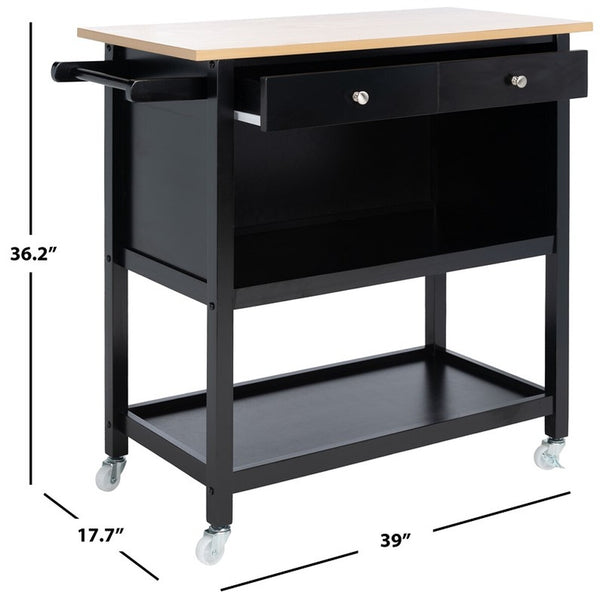 Daley 2 Drawer 2 Shelf Kitchen Cart Natural / Matte Black Wood KCH1402A