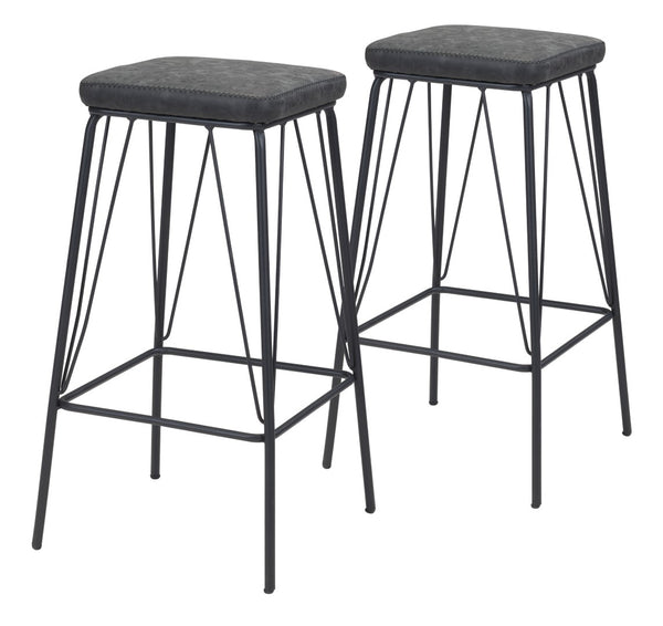 Zuo Modern Samuel 100% Polyurethane, Plywood, Steel Modern Commercial Grade Counter Stool Set - Set of 2 Vintage Black, Black 100% Polyurethane, Plywood, Steel