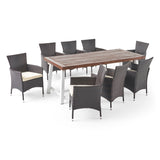 Flamingo Outdoor Wood and Wicker 8 Seater Dining Set