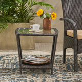Weston Outdoor Wicker Side Table with Glass Top Noble House