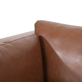 Warbler Contemporary Faux Leather Upholstered 3 Seater Sofa, Cognac Brown and Espresso Noble House