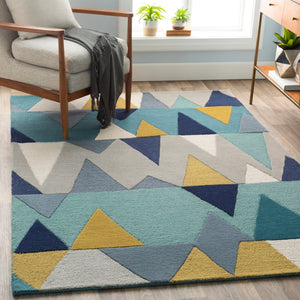 Kennedy KDY-3012 Modern Wool Rug KDY3012-913 Bright Blue, Aqua, Wheat, Navy, Medium Gray, Teal 100% Wool 9' x 13'