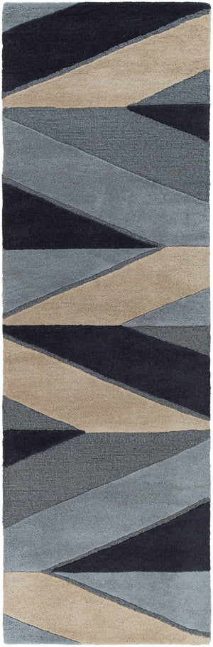 Kennedy KDY-3024 Modern Wool Rug KDY3024-268 Navy, Taupe, Khaki, Charcoal, Denim 100% Wool 2'6" x 8'