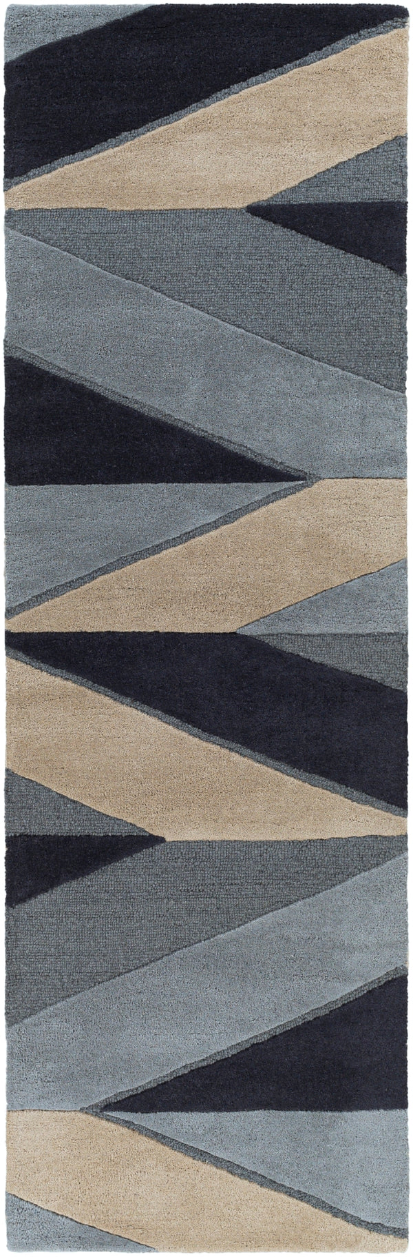 Kennedy KDY-3024 Modern Wool Rug KDY3024-268 Navy, Taupe, Khaki, Charcoal, Denim 100% Wool 2'6" x 8'