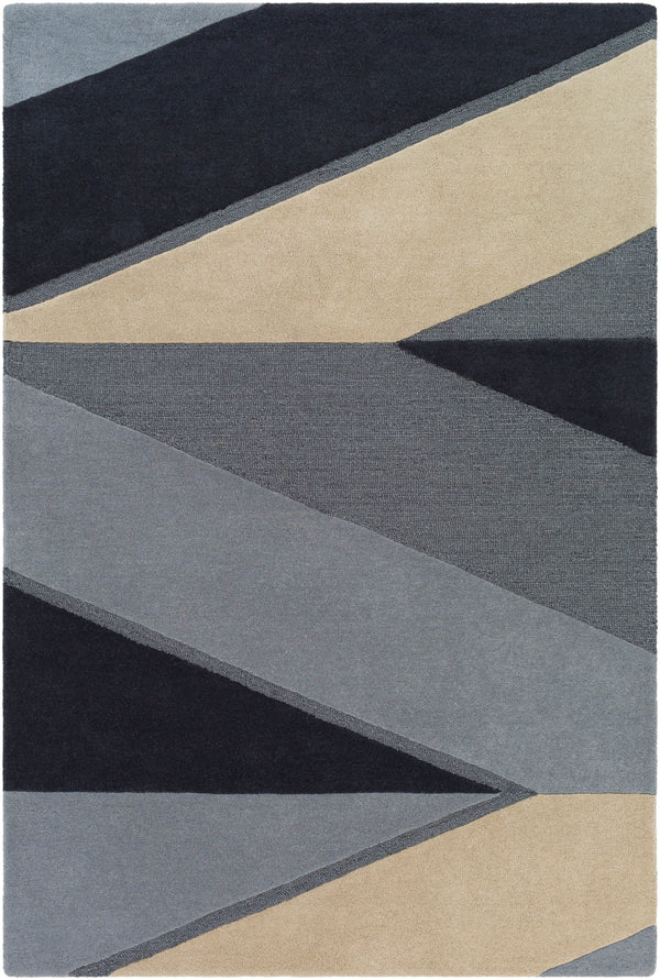 Kennedy KDY-3024 Modern Wool Rug KDY3024-913 Navy, Taupe, Khaki, Charcoal, Denim 100% Wool 9' x 13'