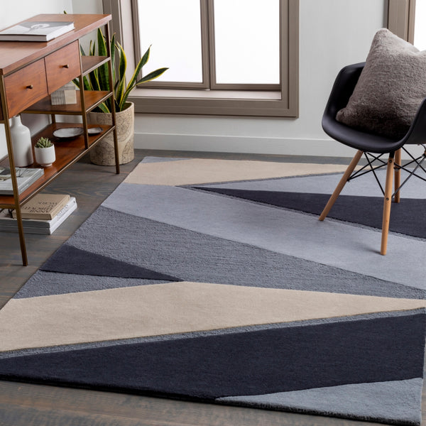 Kennedy KDY-3024 Modern Wool Rug KDY3024-913 Navy, Taupe, Khaki, Charcoal, Denim 100% Wool 9' x 13'