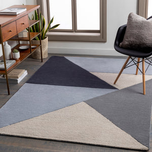 Kennedy KDY-3025 Modern Wool Rug KDY3025-913 Navy, Taupe, Khaki, Charcoal, Denim 100% Wool 9' x 13'