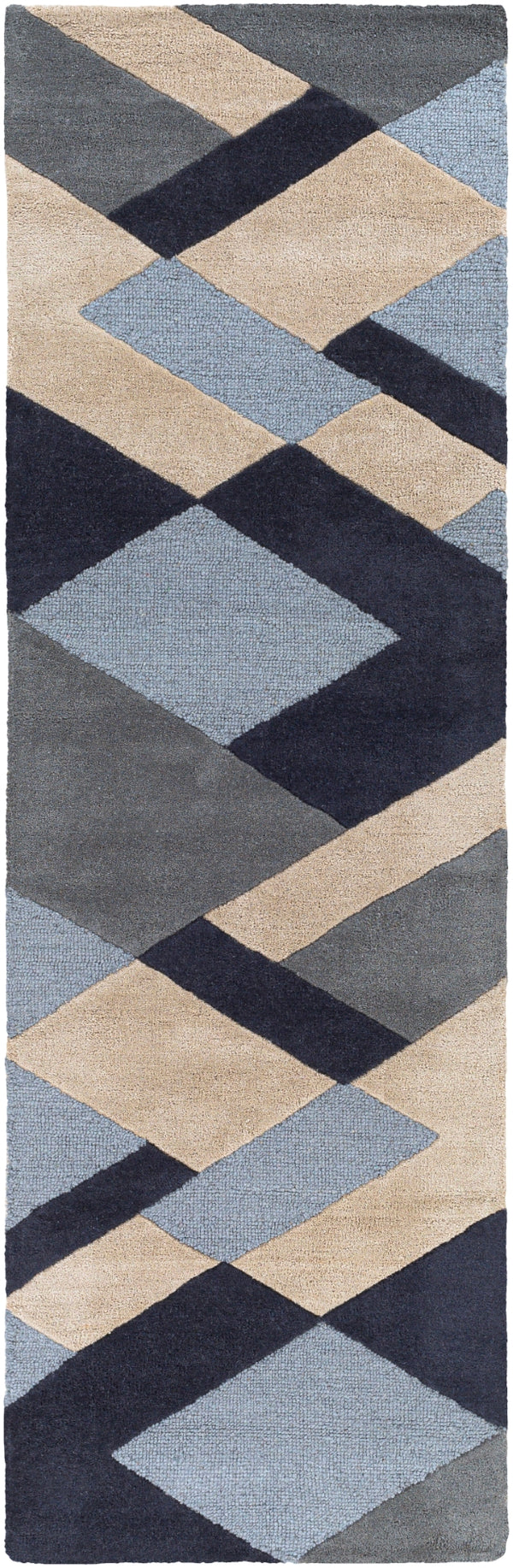 Kennedy KDY-3026 Modern Wool Rug KDY3026-268 Navy, Taupe, Khaki, Charcoal, Denim 100% Wool 2'6" x 8'