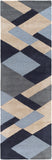 Kennedy KDY-3026 Modern Wool Rug KDY3026-268 Navy, Taupe, Khaki, Charcoal, Denim 100% Wool 2'6" x 8'