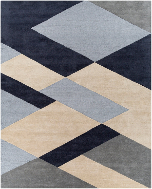 Kennedy KDY-3026 Modern Wool Rug KDY3026-810 Navy, Taupe, Khaki, Charcoal, Denim 100% Wool 8' x 10'