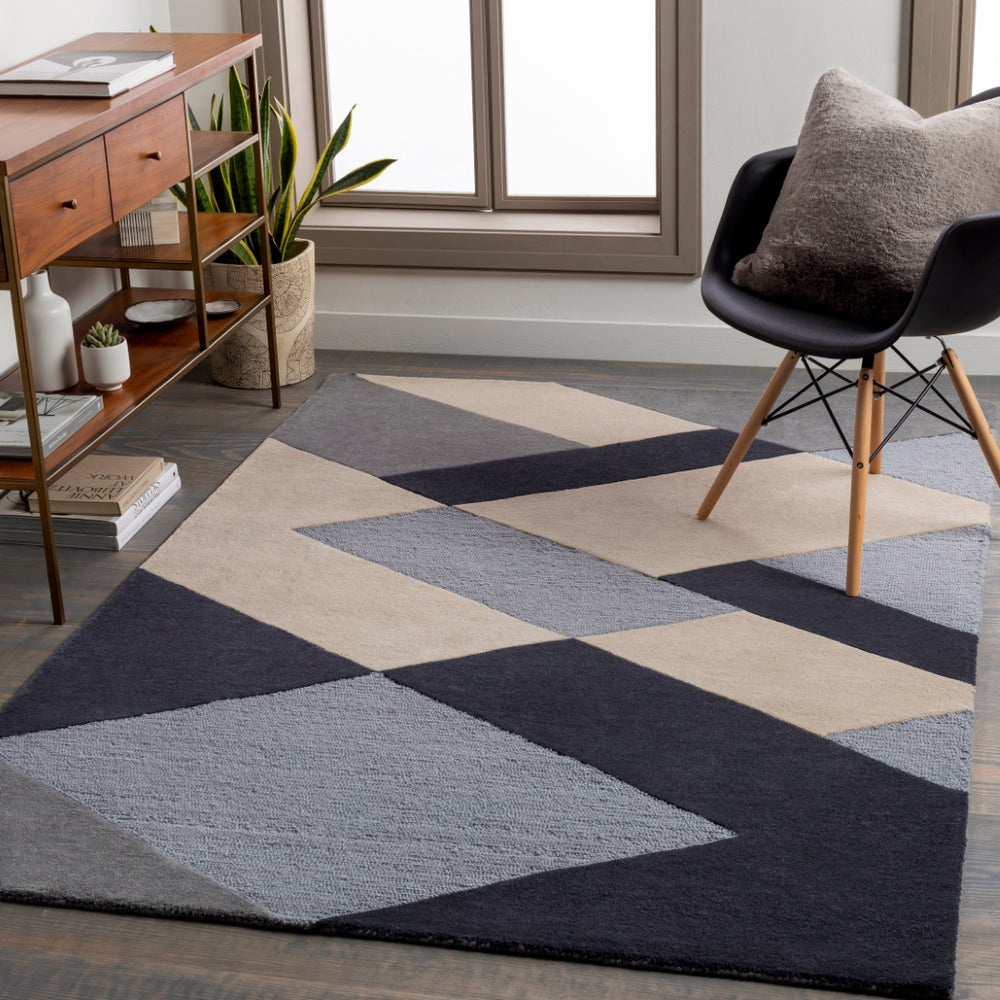 Kennedy KDY-3026 Modern Wool Rug KDY3026-913 Navy, Taupe, Khaki, Charcoal, Denim 100% Wool 9' x 13'