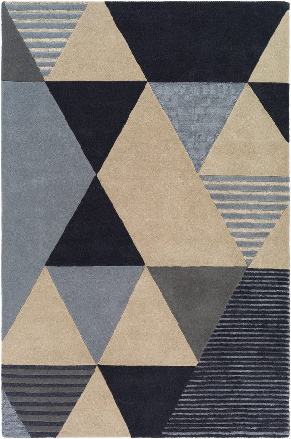 Kennedy KDY-3028 Modern Wool Rug KDY3028-913 Navy, Taupe, Khaki, Charcoal, Denim 100% Wool 9' x 13'
