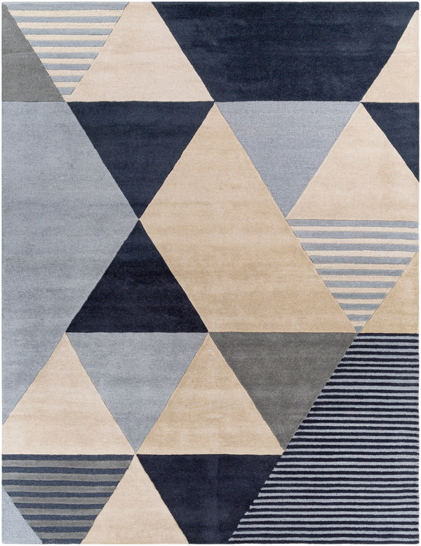 Kennedy KDY-3028 Modern Wool Rug KDY3028-810 Navy, Taupe, Khaki, Charcoal, Denim 100% Wool 8' x 10'