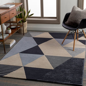 Kennedy KDY-3028 Modern Wool Rug KDY3028-913 Navy, Taupe, Khaki, Charcoal, Denim 100% Wool 9' x 13'
