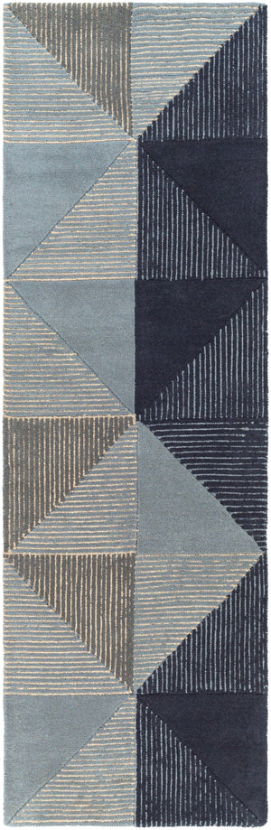 Kennedy KDY-3031 Modern Wool Rug KDY3031-268 Navy, Taupe, Khaki, Charcoal, Denim 100% Wool 2'6" x 8'