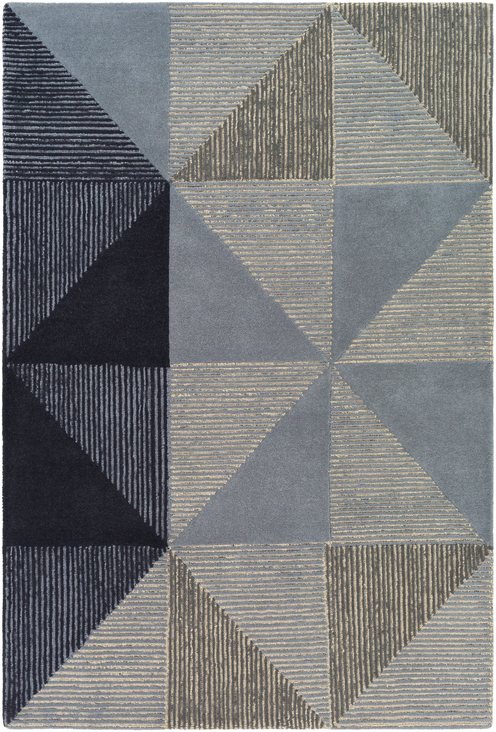 Kennedy KDY-3031 Modern Wool Rug KDY3031-913 Navy, Taupe, Khaki, Charcoal, Denim 100% Wool 9' x 13'