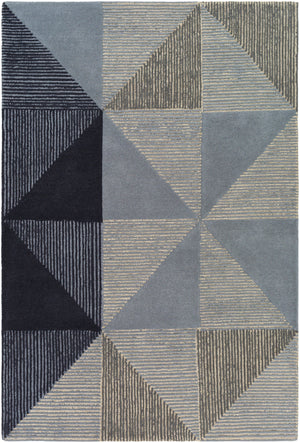 Kennedy KDY-3031 Modern Wool Rug KDY3031-913 Navy, Taupe, Khaki, Charcoal, Denim 100% Wool 9' x 13'