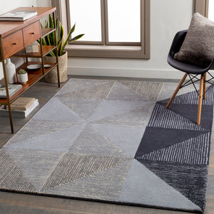 Kennedy KDY-3031 Modern Wool Rug KDY3031-913 Navy, Taupe, Khaki, Charcoal, Denim 100% Wool 9' x 13'