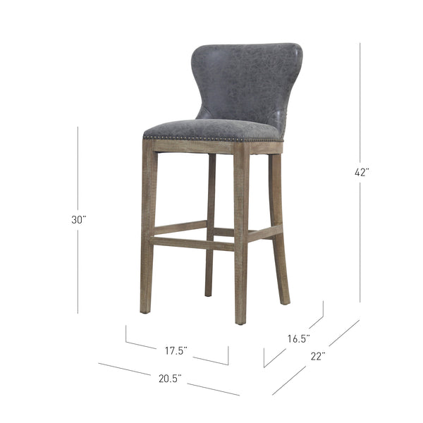 Dorsey Faux Leather Bar Stool – Stylish, Distressed Design for Modern or Transitional Spaces, 30” Height
