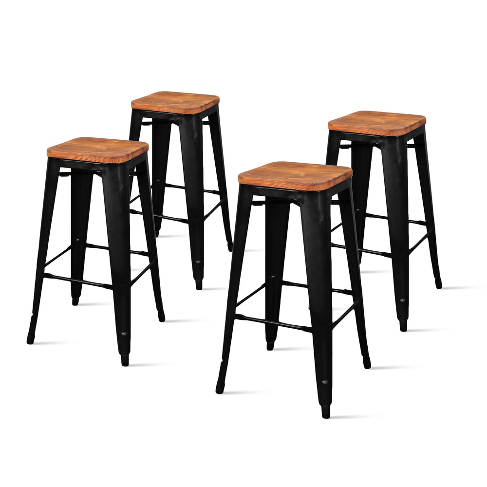 Metropolis Backless Bar Stool Set of 4 - Stylish Retro Design with Solid Pine Top and Stackable Ease