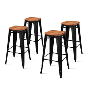 Metropolis Backless Bar Stool Set of 4 - Stylish Retro Design with Solid Pine Top and Stackable Ease