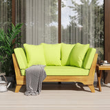 Serene Outdoor Acacia Wood Expandable Daybed with Cushions, Teak, Light Green, and Khaki Noble House