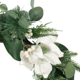 Mariette 21.75" Eucalyptus and Pine Artificial Wreath with Magnolias, Green and White Noble House