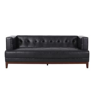 Raintree Mid Century Modern Faux Leather Tufted 3 Seater Sofa, Midnight Black and Espresso Noble House