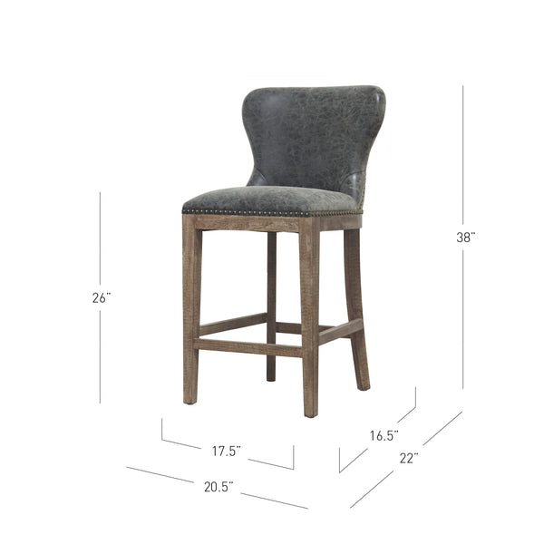 Dorsey Faux Leather Counter Stool - Stylish Kitchen Seating with Driftwood Legs, Fully Assembled