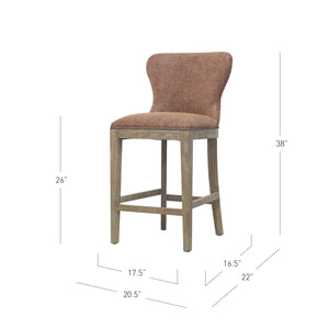 Dorsey Faux Leather Counter Stool - Stylish Kitchen Seating with Driftwood Legs, Fully Assembled