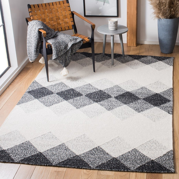 Kilim 153  Flat Weave 80% Wool 20% Cotton Rug Black / Ivory