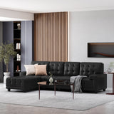 Harlar Contemporary Faux Leather Tufted 4 Seater Sectional Sofa and Chaise Lounge Set, Midnight Black and Dark Brown Noble House