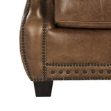 Safavieh Brayton Sofa Leather Espresso Coffee Brass Nailheads Wood Couture KNT4016A 683726966296