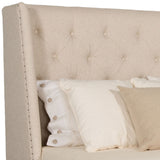 Safavieh Miguel King Bed Tufted Linen Java Natural Wood Fabric Birch Couture KNT4031A 683726493822
