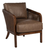 Safavieh Caruso Barrel Back Chair Dark Brown 100% Top Grain Leather Solid Birch Frame KNT4101A 889048640245