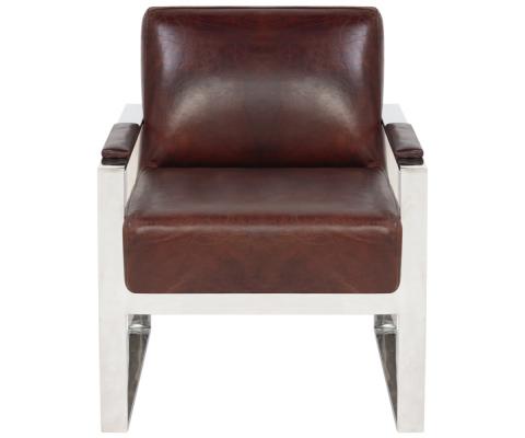 Safavieh Parkgate Chair Occassional Leather Vintage Cigar Brown Polished Stainless Steel Oak Couture KNT5010A 683726357933