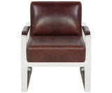 Safavieh Parkgate Chair Occassional Leather Vintage Cigar Brown Polished Stainless Steel Oak Couture KNT5010A 683726357933