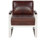 Safavieh Parkgate Chair Occassional Leather Vintage Cigar Brown Polished Stainless Steel Oak Couture KNT5010A 683726357933