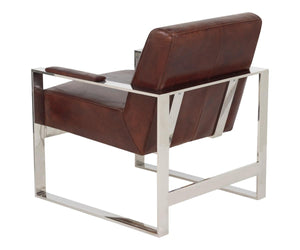 Safavieh Parkgate Chair Occassional Leather Vintage Cigar Brown Polished Stainless Steel Oak Couture KNT5010A 683726357933