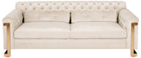 Lethbridge Sofa Tufted Velvet White Champagne Gold Stainless Steel Hard Pine Plywood Rayon Polyester Couture