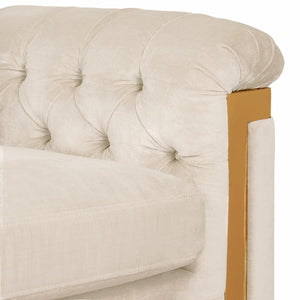 Safavieh Lethbridge Sofa Tufted Velvet White Champagne Gold Stainless Steel Hard Pine Plywood Rayon Polyester Couture KNT7000C 889048080461