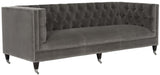 Safavieh Miller Sofa Tufted Velvet Chateau Brown Giotto Grey Silver Birch Wood Metal Hard Pine Plywood Cotton Polyester Couture KNT7014C 889048201361