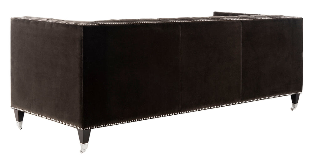Safavieh Miller Tufted Velvet Sofa Giotto Shale Velvet Cotton Polyester Chateau Brown Couture KNT7014F