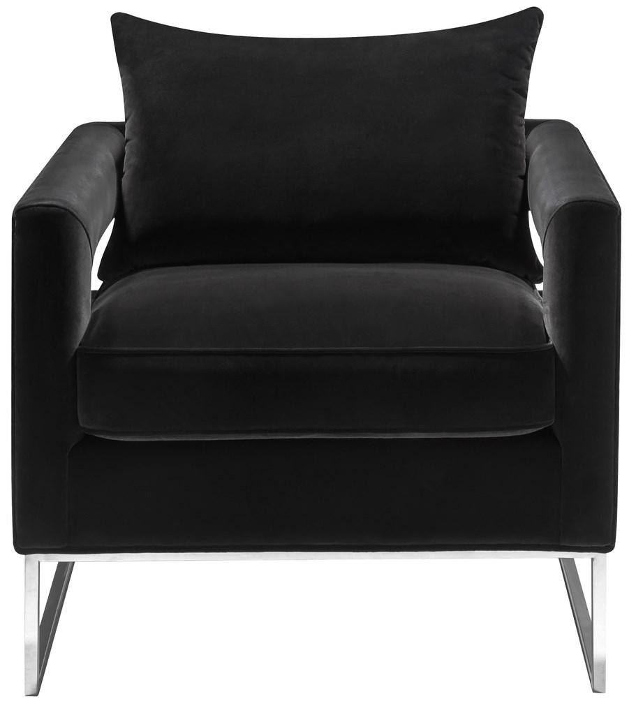 Safavieh Olivya Club Chair Velvet Black Chrome Silver Polished Stainless Steel Hard Pine Plywood Cotton Polyester Couture KNT7019A 889048132955