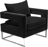 Safavieh Olivya Club Chair Velvet Black Chrome Silver Polished Stainless Steel Hard Pine Plywood Cotton Polyester Couture KNT7019A 889048132955