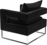 Safavieh Olivya Club Chair Velvet Black Chrome Silver Polished Stainless Steel Hard Pine Plywood Cotton Polyester Couture KNT7019A 889048132955